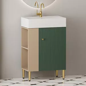 21.6"Modern Bathroom Vanity with Ceramic Sink Storage Cabinet W/ Door Open Shelf - Picture 1 of 11