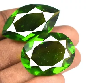 Coppia Pietre Gemme Peridoto Verde Oliva Brasiliano 90-100 Ct Forma Miscela Certificata AGI - Foto 1 di 12
