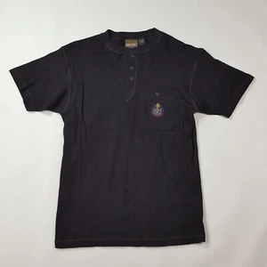 Vintage 90s Black Collar Men's Medium Henley Polo Short Sleeve Shirt - Picture 1 of 9