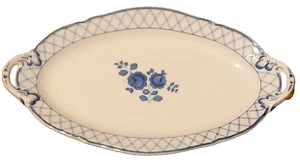 Langenthal Suisse Blue & White Floral Oval Handled Plate Platter Tray 11 1/2" - Picture 1 of 4