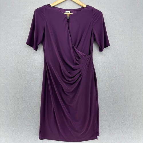 VETEMENTS Abito donna Anne Klein finto avvolgente ricco viola increspato 4 cocktail festa matrimonio