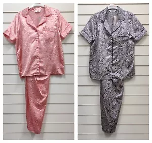 Marlon Damen rosa blau Blumenmuster Kurzarm Satin Pyjama Set UK Größe 10-26 - Bild 1 von 3