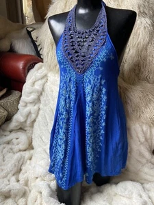 Mini Vestido Free People Halter Talla S/P Azul Raro Sexy Boho Chic Cuentas ¡Acento! 🙂 - Imagen 1 de 12