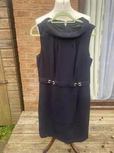 Beautiful Navy Ivanka Trump Dress With Gold Decal At Waist & Cowl Neck Size 12 - Picture 1 of 7