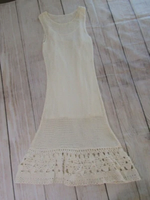 Allen B By Allen Swartz White Crochet Slip Lined Long Tank Dress Womens Lrg NWT - Image 1 of 4
