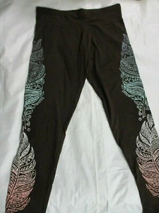 Justice - Girl's Brown with Leaf Design on Legs - Pull-On Pants - Size 20 - Picture 1 of 8