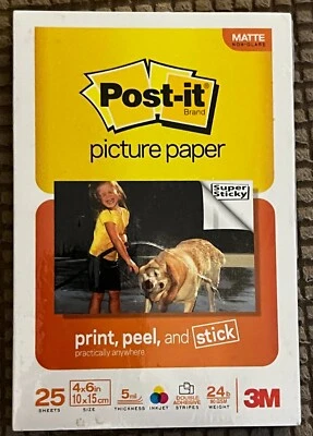 3M/Post-It Sticky 4'' x 6'' Matte Ink Jet Photo/Picture Paper 25 sheets New 3 pk - Image 1 of 4