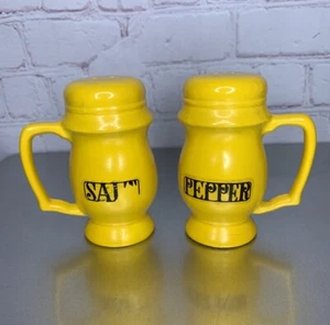 Vintage Large Yellow Stovetop Salt & Pepper Shakers Mug Style Japan - Picture 1 of 6