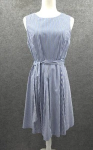 Pappagallo Dress Womens 6 Knee Length Sleeveless Fit & Flare Blue Striped Lined - Picture 1 of 19