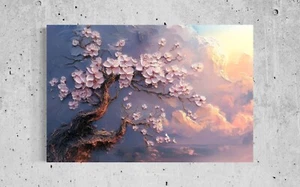 Mountain Peak Blossoming Peach Tree Canvas Print | Nature-Inspired Wall Art - Picture 1 of 6