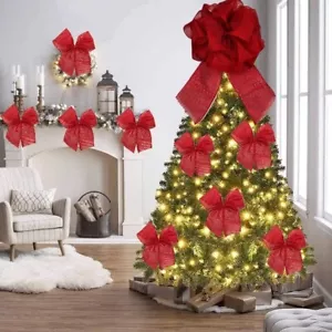 Large Christmas Ribbon Bow Decoration Tree Topper Wreath Xmas Accesories Wired - Picture 1 of 29