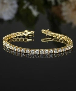 14k Yellow Gold Plated 8CT Round 4MM Lab Created Diamond Womens Tennis Bracelet - Picture 1 of 3
