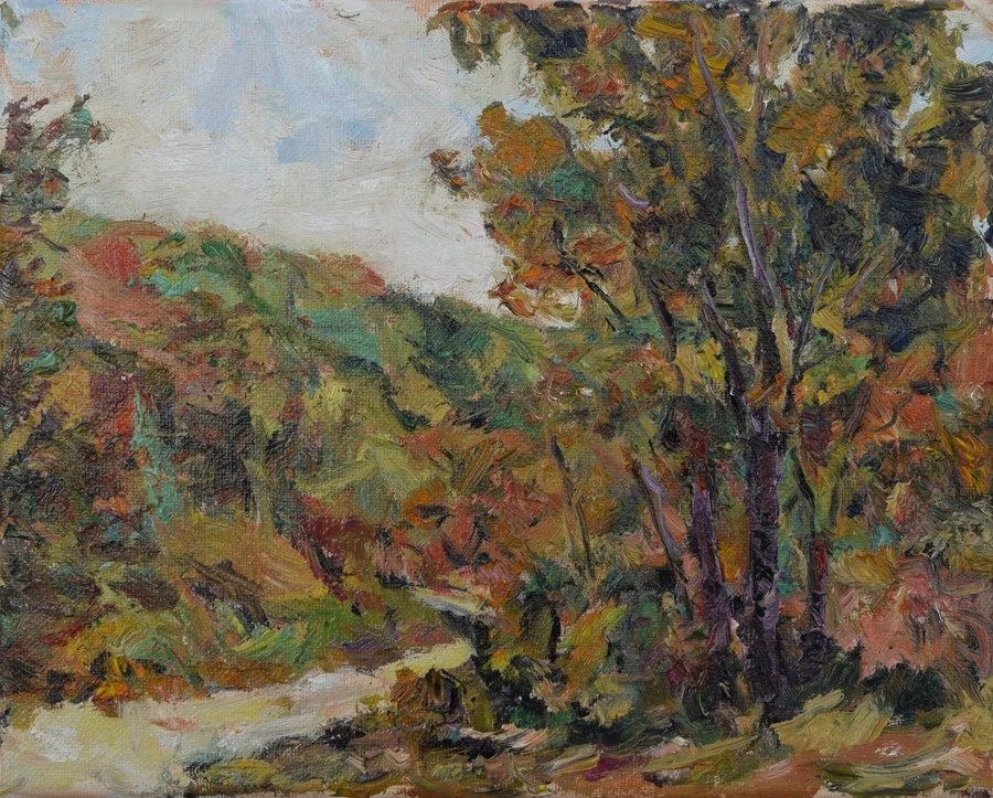 Arte Original Pintura al Óleo por RM Mortensen "El Camino a Casa" Paisaje Árboles Cielo Foto 1 de 1