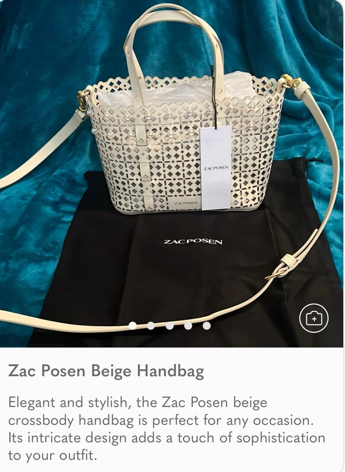 ZAC POSEN 迷你花边购物斜挎包蛋壳珍珠耳钉全新带标签 — 第 1/4 张图片