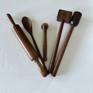 Lot of 5 Vintage Wooden Kitchen Tools Rolling Pins etc. Farmhouse Cottage Core - Picture 1 of 18