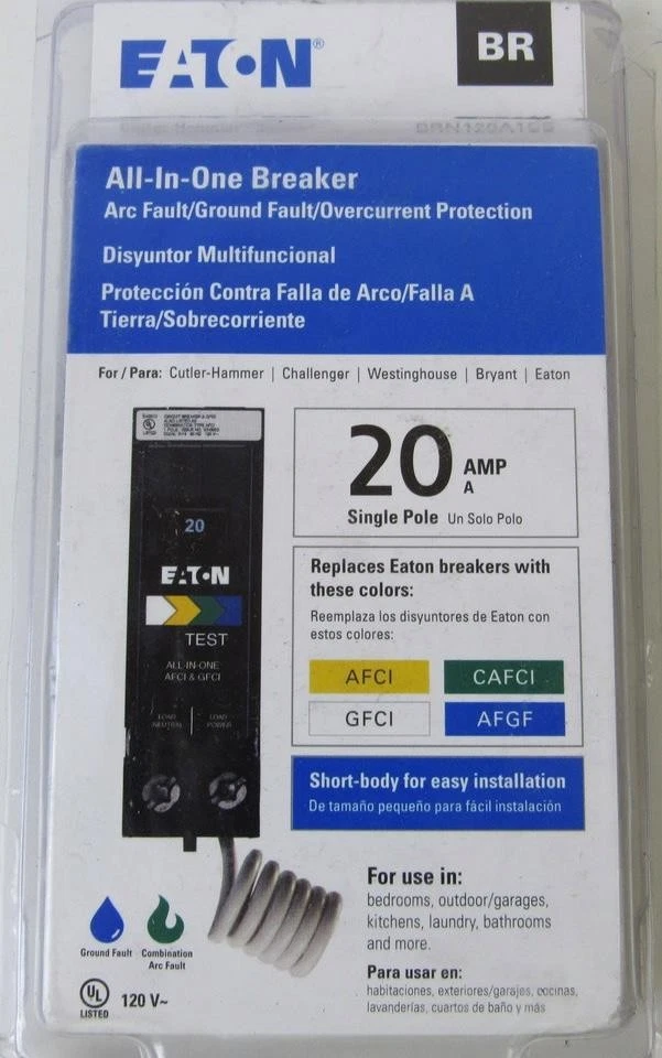 CUTLER-HAMMER CUTLER HAMMER EATON BRN120A1CS 20A ALL IN ONE AFCI/GFCI BREAKER NEW IN PACKAGE