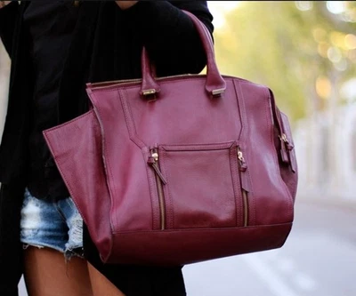 Bolso de Mano Zara Para Mujer Grande Cuero Borgoña Dorado Herrajes Bolso de Mano Viaje Trabajo Foto 1 de 4