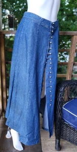 Vtg Circle Denim Front Button Skirt Xs Waist 28 - Picture 1 of 7
