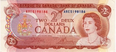 🇨🇦 1974 Bank of Canada $2 Two Dollar Bank Note ARE5198186 NICE NOTE - Image 1 of 2