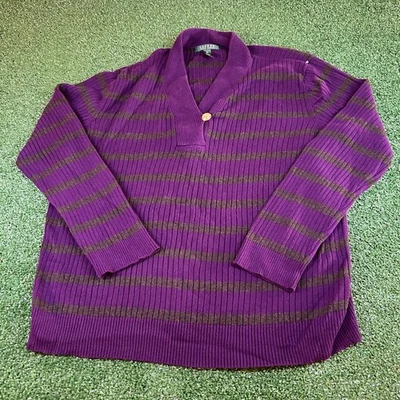 Suéter tejido a rayas Lauren Ralph Lauren cuello en V pulóver top púrpura para mujer 3X Foto 1 de 4