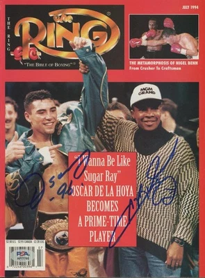 OSCAR DE LA HOYA & SUGAR RAY LEONARD dual-signed Ring magazine autograph PSA/DNA - Image 1 of 2