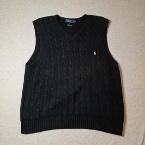 Polo Ralph Lauren Pullover Weste schwarz Zopfmuster XL 100% Baumwolle Hongkong - Bild 1 von 7