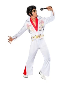 Mens Elvis Costume Rock & Roll 1950's Jumpsuit Adult Fancy Dress Party Stag - Picture 1 of 2