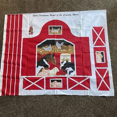 Fabric Traditions Heart of Country Apron Cut & Sew Panel Cow Pig Red Barn Farm - Image 1 of 4