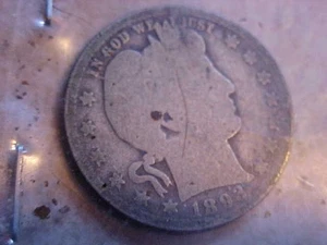 1893-D FRISEUR Silber Quarter Dollar. Good G - Bild 1 von 2