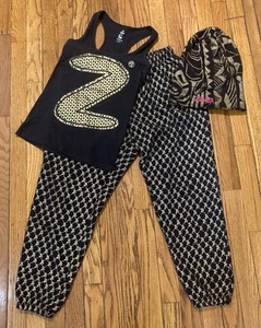 Zumba Set Bundle Pants Size Small, Tank Size M, and Hat Black And Gold - Picture 1 of 9