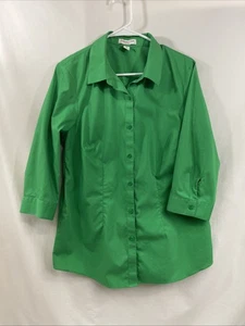 Coldwater Creek Button-Up Shirt Womens XL 16 No Iron Cotton Green 3/4 Sleeve - Picture 1 of 8