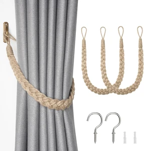 2 Pack Natural Jute Rope Curtain Tiebacks Boho Rustic Style Decorative Drape Tie - Picture 1 of 12