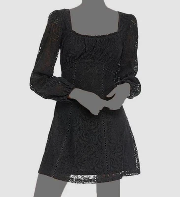 Aqua Woman's Black Empire-Waist Lace Long-Sleeve Fit & Flare Mini Dress Size S - Image 1 of 2