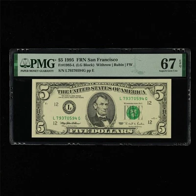 1995 FRN San Francisco 5 Dollars Fr#1985-L PMG 67 EPQ Superb Gem UNC - Image 1 of 4
