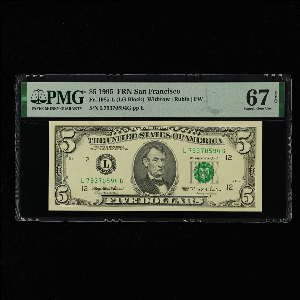 1995 FRN San Francisco 5 Dollars Fr#1985-L PMG 67 EPQ Superb Gem UNC - Image 1 of 4