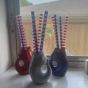 NEW 3 MINI-GURGLE 4” FISH POTS 4”FRED, WHITE, & BLUE & 12 STRAWS - Picture 1 of 7