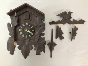 Vintage HECO Henry Coehler braune Vögel & Blätter Kuckucksuhr für Teile oder Reparatur - Bild 1 von 12