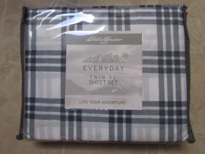 NEW Eddie Bauer Home Everyday Twin XL 100% cotton Sheet Set Blue/White Plaid - Image 1 of 3