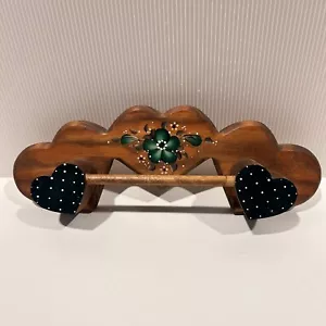 vtg hand made wooden hanging towel rack hand painted floral folk art - Picture 1 of 7