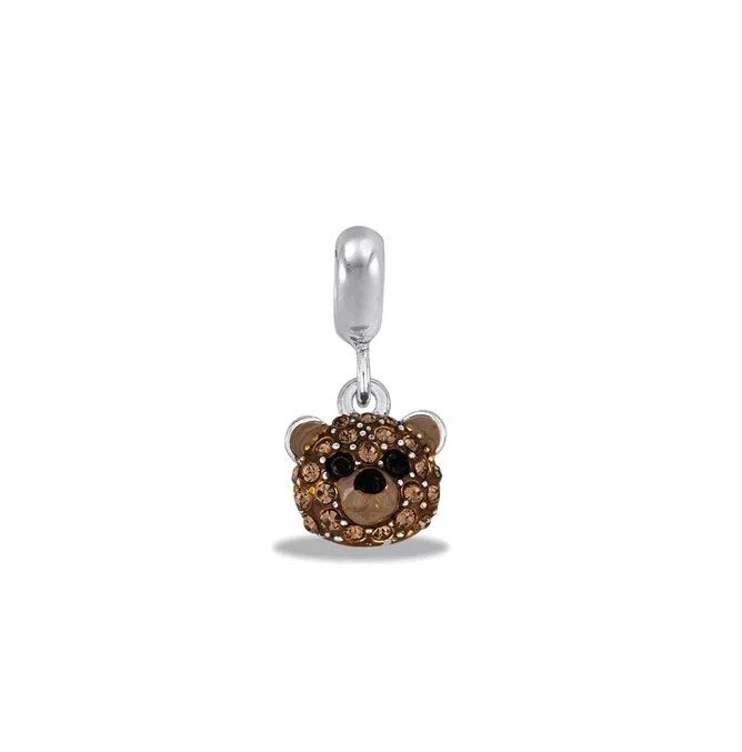 DaVinci Charm Bead CZ Dangle Brown Bear Teddy Animal - Image 1 of 1