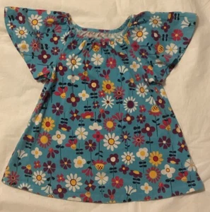 MOON And BACK hanna anderson Top Sz5 Turquoise Floral 100% Organic Cotton A-line - Picture 1 of 3