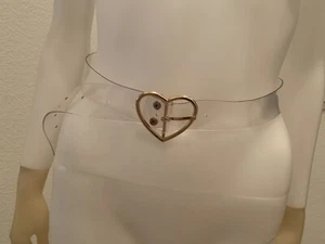 Women's Gold Metal Heart Buckle Clear Vinyl Fashion Belt, Size M, Pre-Owned - Picture 1 of 6