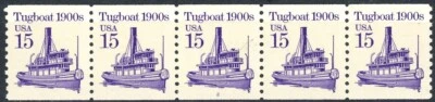 TUGBOAT Transportation Coil MNH PNC5 Strip of 5 PL #2 Block Tagged Scott 2260 - Image 1 of 2