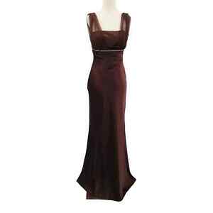 ASPEED SZ XS brown satin beaded embellished maxi dress gown NWT B157