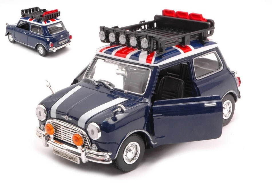 MotorMax MINI COOPER CLASSIC WITH ROOF RACK BULE/WHITE/RED 1 18 - MTM79741