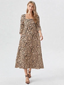 Vestido Monzón Estampado Animal Midi Falda Completa Talla 8 Nuevo con Etiquetas Elegante - Imagen 1 de 11