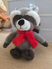 KINDER Raccoon Plush Soft Toy Grey & White with Red Scarf, Teddy, 9” 