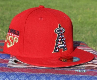 2023 MLB July 4th Los Angeles Angels Fitted Hat New Era 59FIFTY On Field - Image 1 of 4