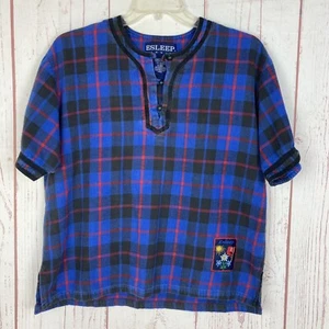 Vintage 90s Esleep L Large Blue Plaid Night Shirt Flannel Pj Top Jammies Cotton - Bild 1 von 10