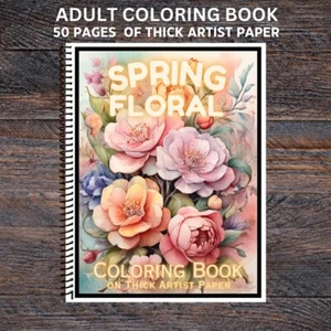 Spring Floral - Spiral Bound Adult Coloring Book - Thick Artist Paper - 50 pages - Picture 1 of 2